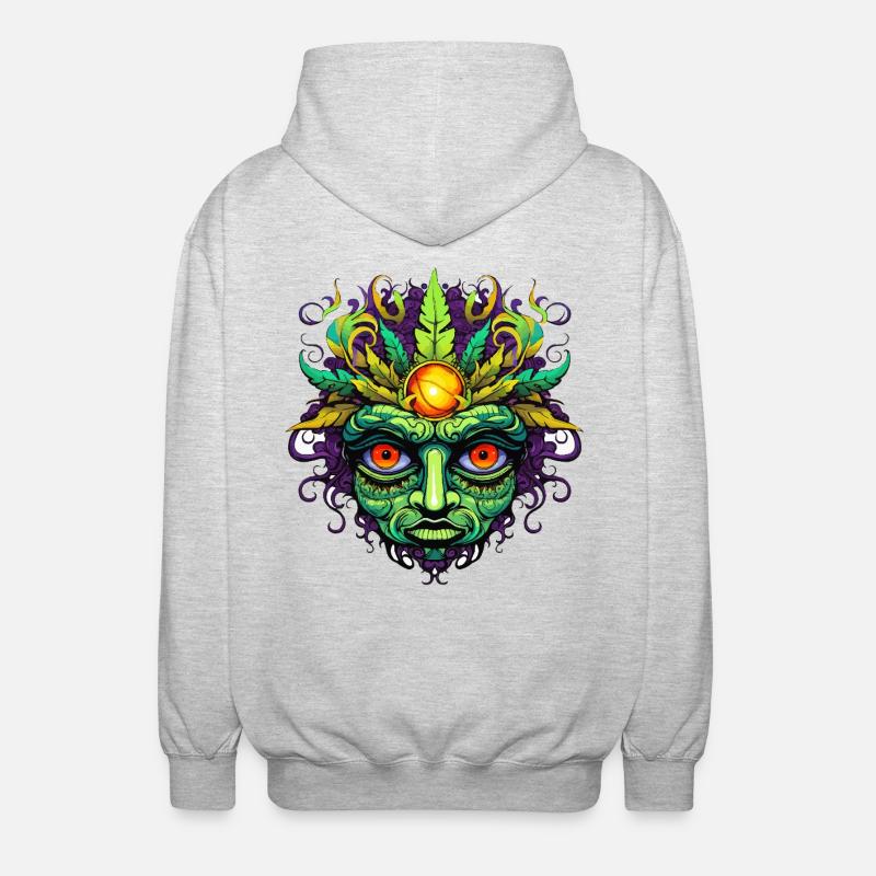 Psychedelisches Maskengesicht mit Sonnenkrone - Unisex Kapuzenjacke - Hellgrau meliert