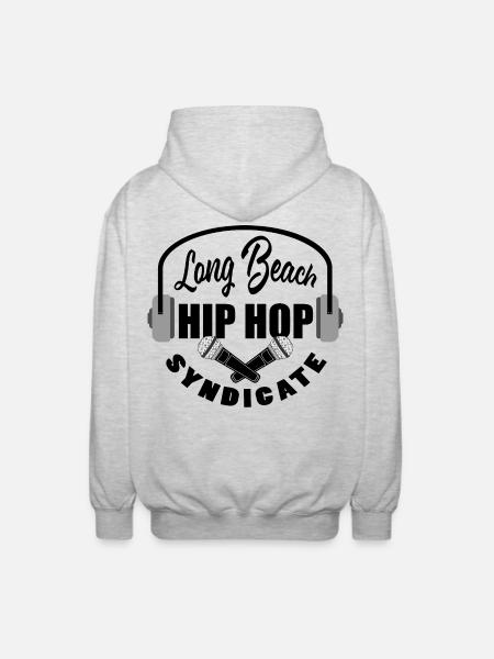 Crossing Microphones Black - Long Beach Music - Unisex Hooded Jacket - light heather grey