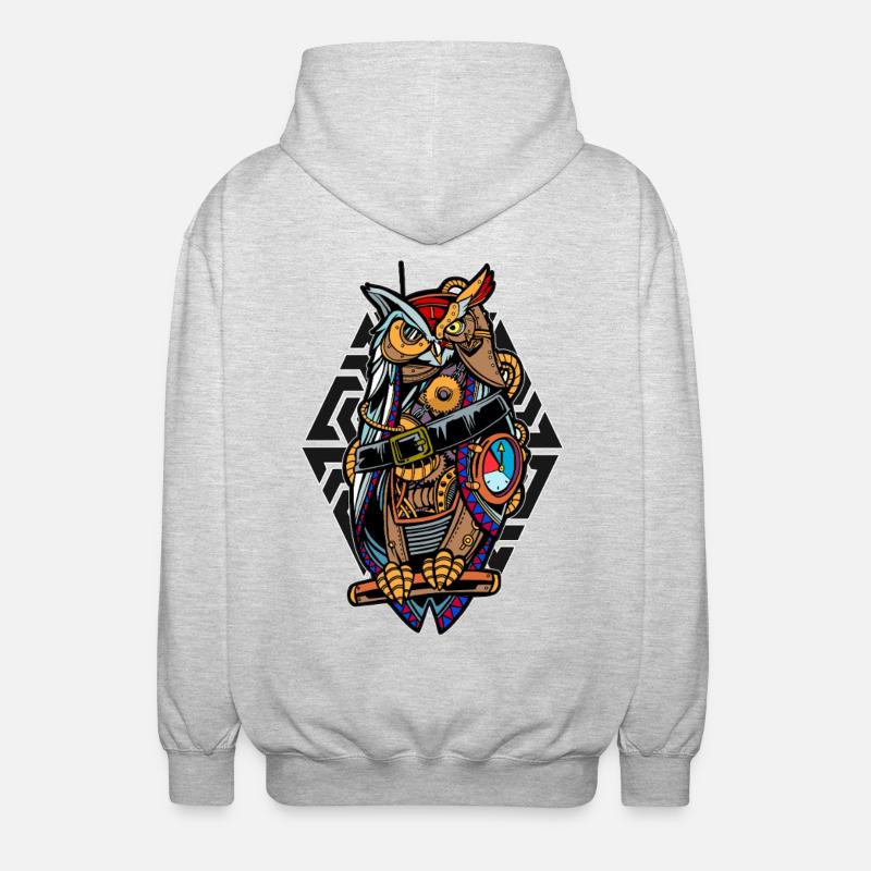 Steampunk-Eule mit Zahnrädern Mystisch Mechanisch  - Unisex Kapuzenjacke - Hellgrau meliert