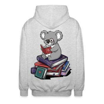 Bücherwurm, Koalabär, Lesebücher Kunst - Unisex Kapuzenjacke - Hellgrau meliert - Hinten - AI Model Male 185 light (185cm)