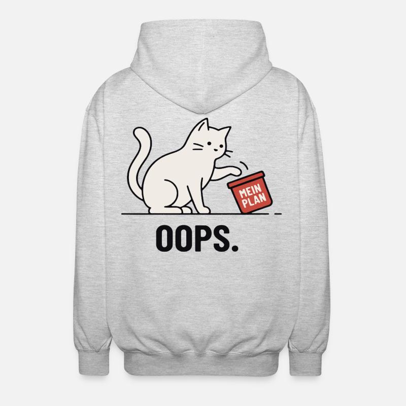Mein Plan… Oops – Lustige Katze - Unisex Kapuzenjacke - Hellgrau meliert