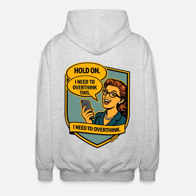 Halt an – Überdenke Overthinker Comic - Unisex Kapuzenjacke - Hellgrau meliert
