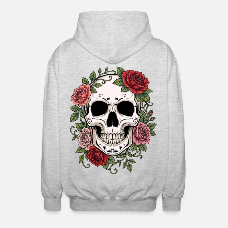 Skull & Red Roses, Gothic, Skull, Rock - Unisex Kapuzenjacke - Hellgrau meliert