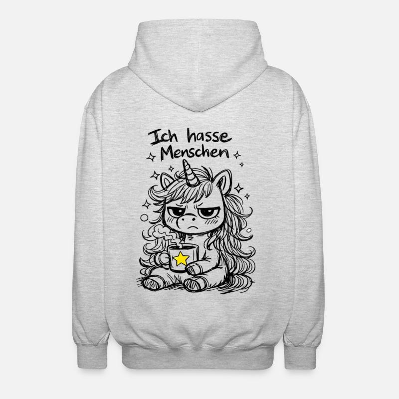 Süßes Einhorn Kritzelstil mit Spruch - Unisex Kapuzenjacke - Hellgrau meliert