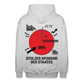 Stolzer Sponsor des Staates - Unisex Kapuzenjacke - Hellgrau meliert - Hinten - AI Model Male 185 light (185cm)