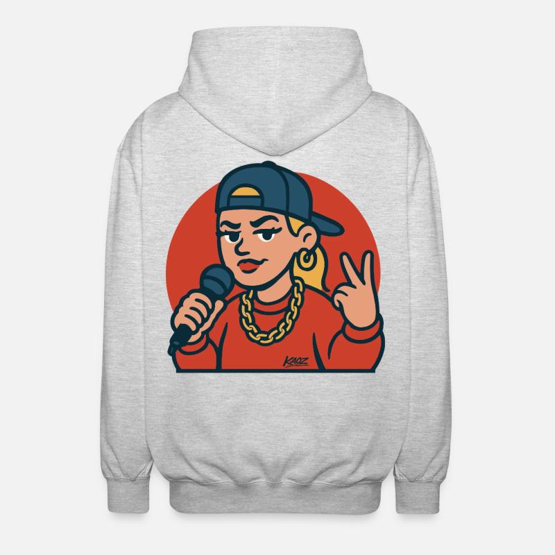 Rap-Diva mit Mikrofon - Unisex Kapuzenjacke - Hellgrau meliert