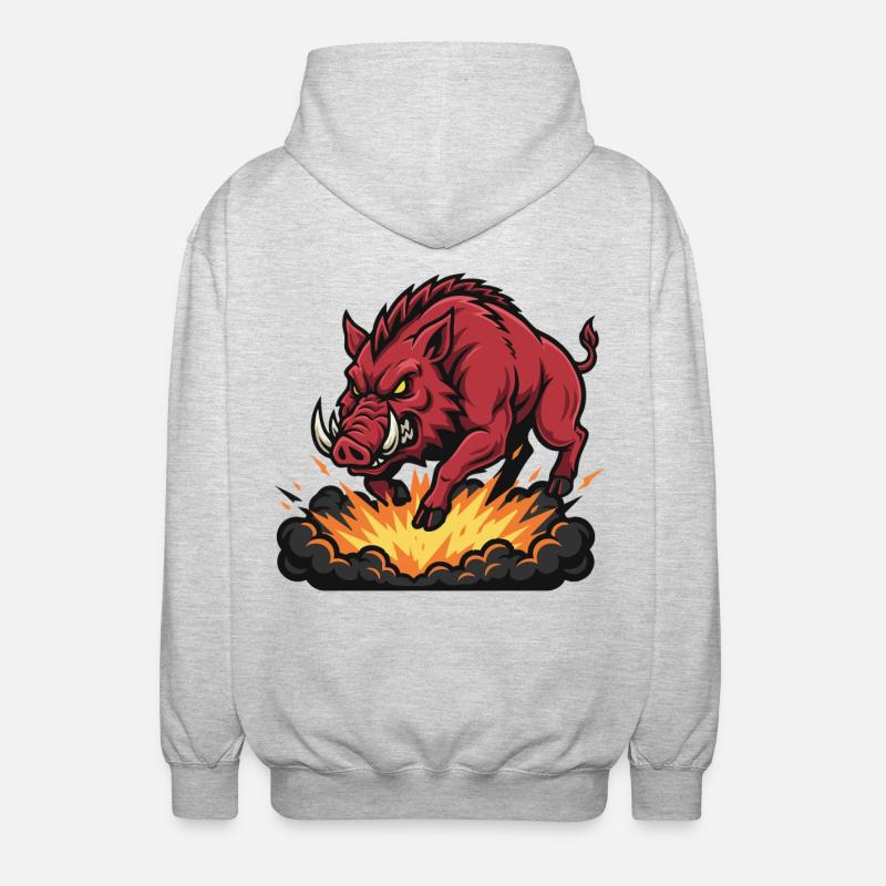Sanglier Rouge Feu Explosion Mascotte Boar - Veste à capuche unisexe - gris clair chiné