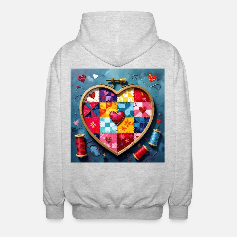 Art patchwork en cœur - Veste à capuche unisexe - gris clair chiné