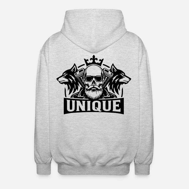 Unique Skull Wolf Biker Design - Unisex Kapuzenjacke - Hellgrau meliert
