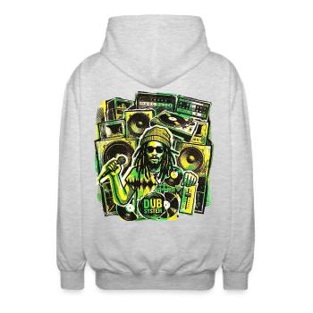 Dub Reggae Soundsystem - Unisex Kapuzenjacke - Hellgrau meliert - Hinten - AI Model Male 185 light (185cm)