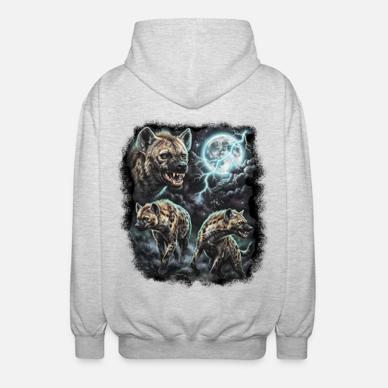 DREI Wilde Hyäne mit Mond Wildlife-Designs - Unisex Kapuzenjacke - Hellgrau meliert