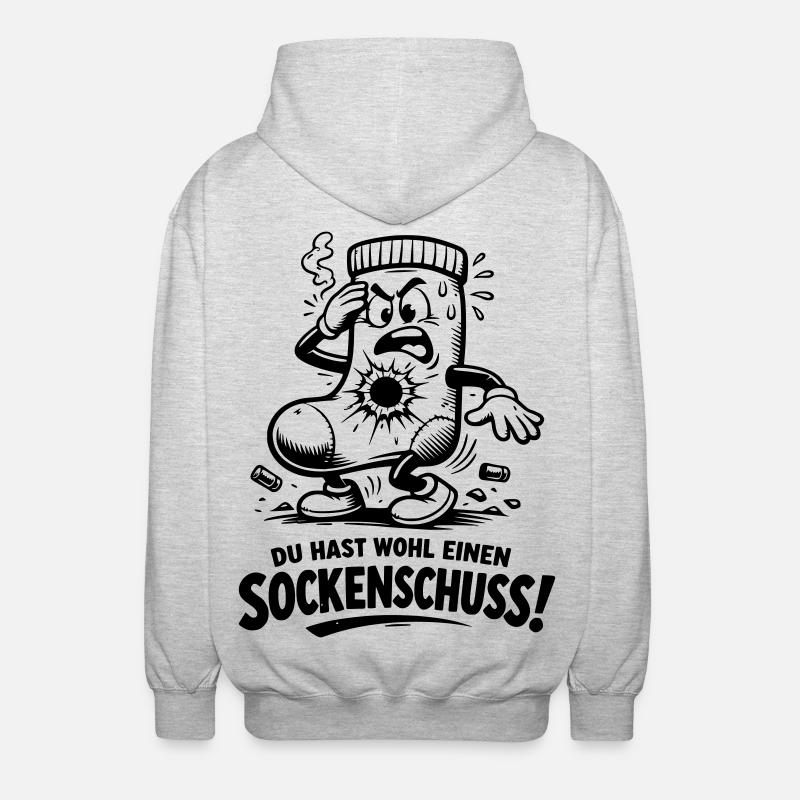 Sockenschuss Illustration mit Spruch - Unisex Kapuzenjacke - Hellgrau meliert