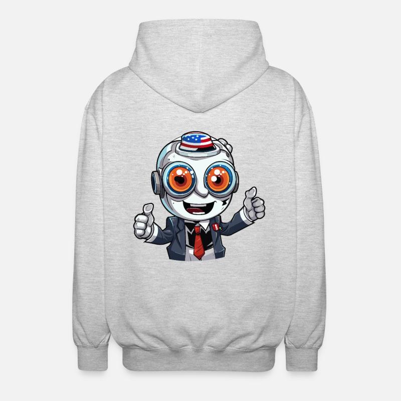Robot-Maskottchen mit Flaggenhut - Unisex Kapuzenjacke - Hellgrau meliert