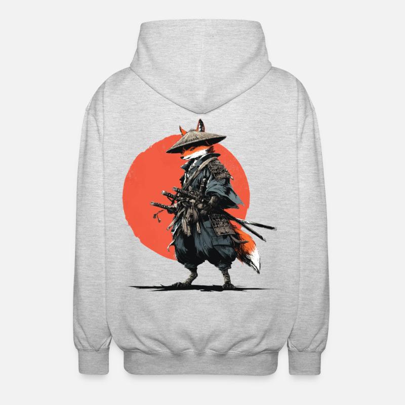 Fox Samurai under Ember Sun - Unisex Hooded Jacket - light heather grey