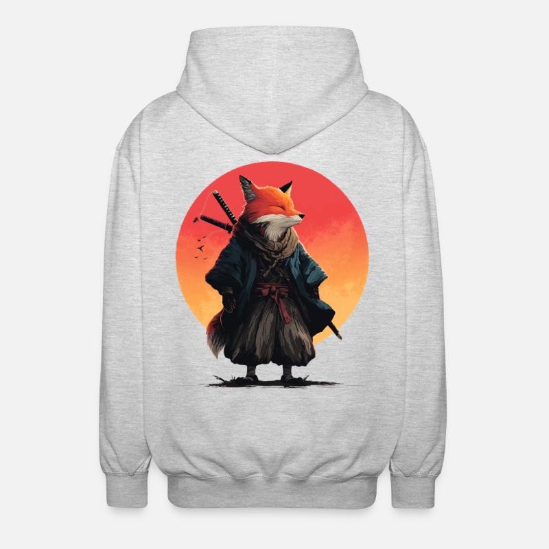 Fox Samurai au coucher du soleil - Veste à capuche unisexe - gris clair chiné