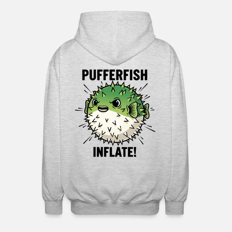 Globe Fish Danger Inflation Schwarzer Kugelfisch - Unisex Kapuzenjacke - Hellgrau meliert