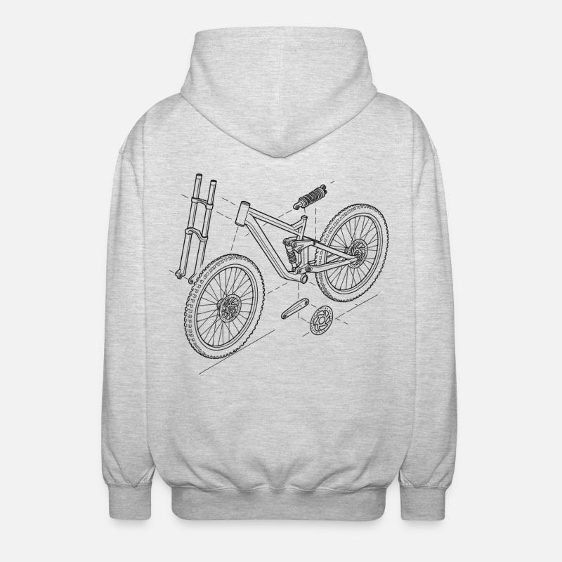 DH-Bike Exploded Drawing: MTB Technique Sketch - Unisex Hooded Jacket - light heather grey