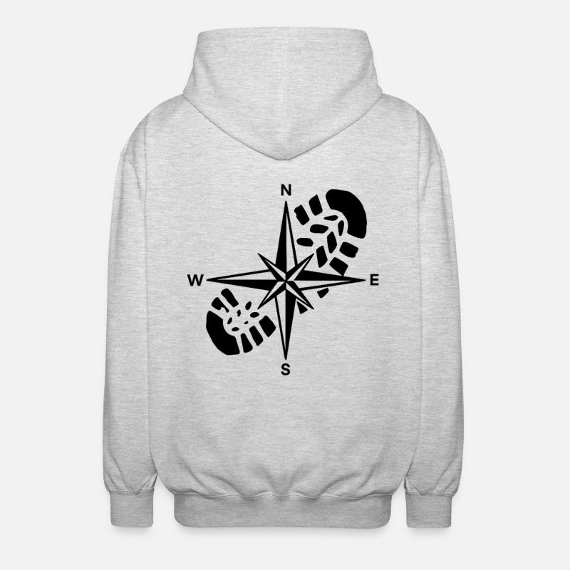 Hiker Compass Wandergeschenk - Unisex Kapuzenjacke - Hellgrau meliert