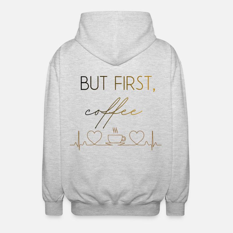 Aber der erste Kaffee-Herzschlag - Unisex Kapuzenjacke - Hellgrau meliert