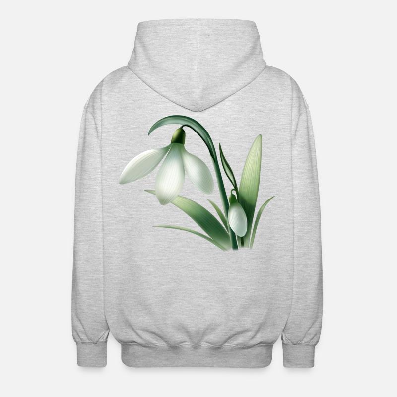 Anémone d’hiver – Graphique de fleur blanche - Veste à capuche unisexe - gris clair chiné