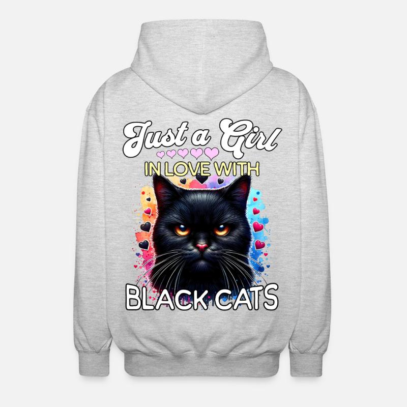 Schwarze Katze Mädchen - Unisex Kapuzenjacke - Hellgrau meliert