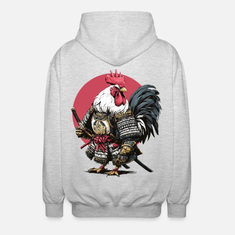 Hahn-Samurai-Rüstung - Unisex Kapuzenjacke - Hellgrau meliert