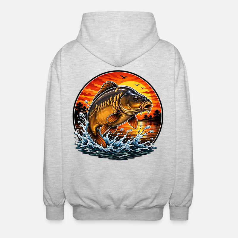 Sunset Mirror Carp Jump - Unisex Hooded Jacket - light heather grey