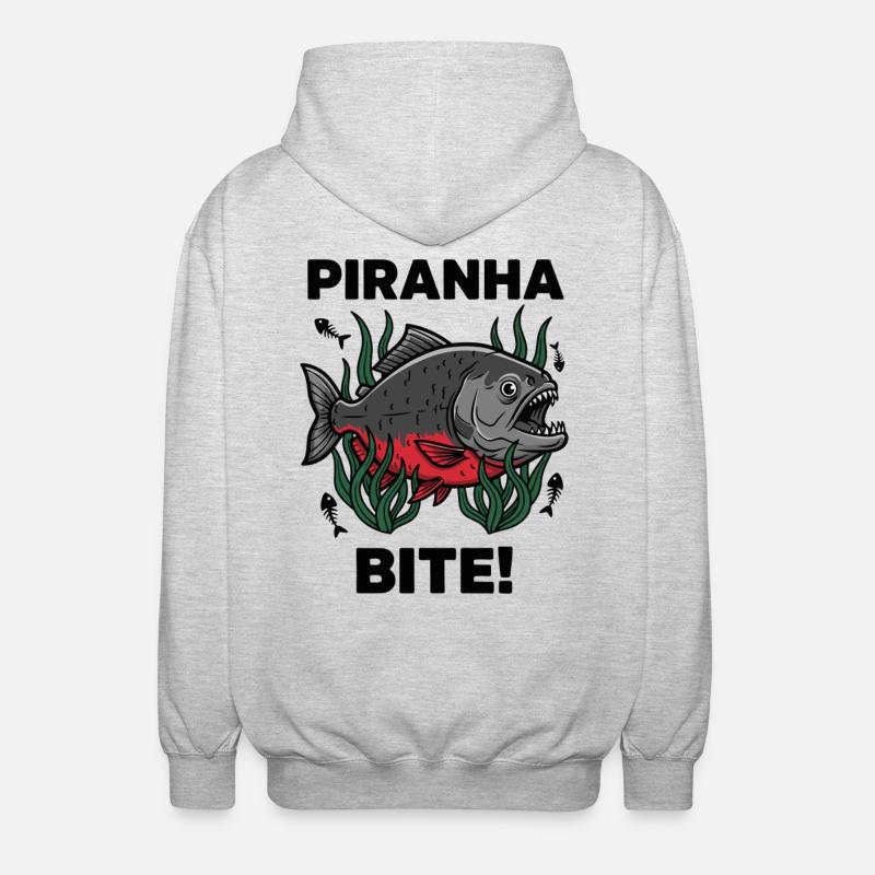 Red Piranha Bite Bite Fish - Unisex Hooded Jacket - light heather grey