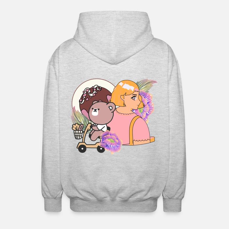 Kawaii Bear on Mobility Scooter & Sweets - Unisex Hooded Jacket - light heather grey