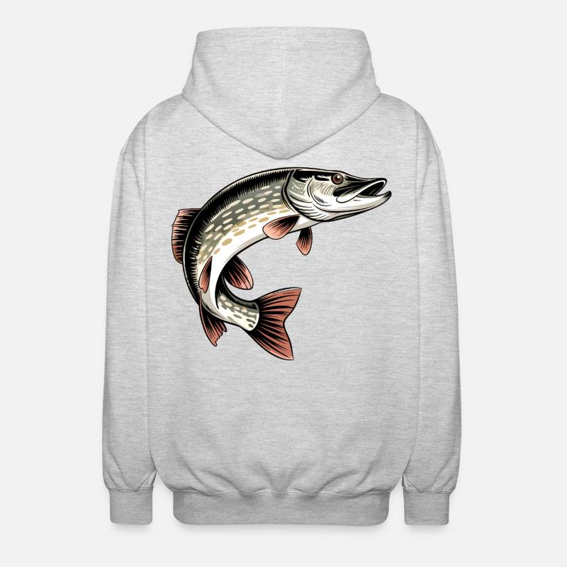Raubfisch Hecht - Unisex Kapuzenjacke - Hellgrau meliert
