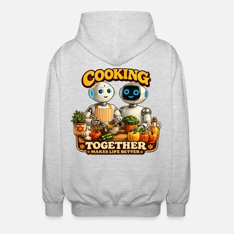 Roboter kochen gemeinsam - Unisex Kapuzenjacke - Hellgrau meliert
