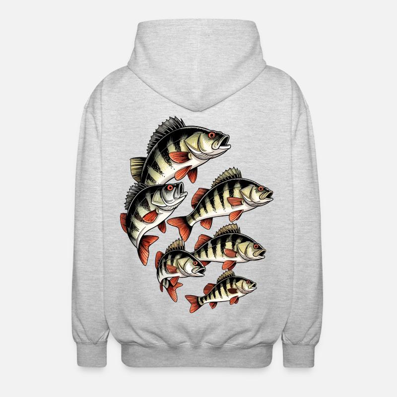 Perch school on black - Unisex Hooded Jacket - light heather grey