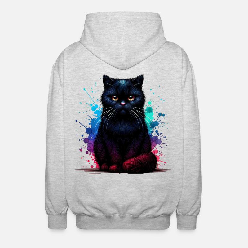 Schwarze Katze Geschenk - Unisex Kapuzenjacke - Hellgrau meliert