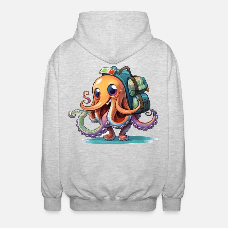 Oktopus Entdecker mit Rucksack - Unisex Kapuzenjacke - Hellgrau meliert
