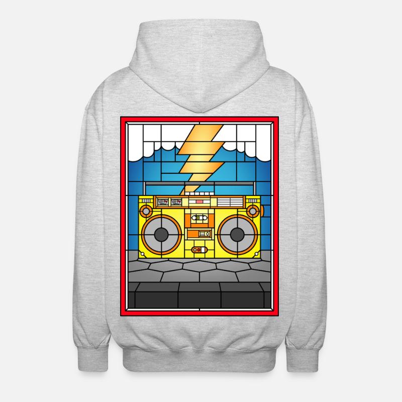 Illustration de Boombox en vitrail - Veste à capuche unisexe - gris clair chiné