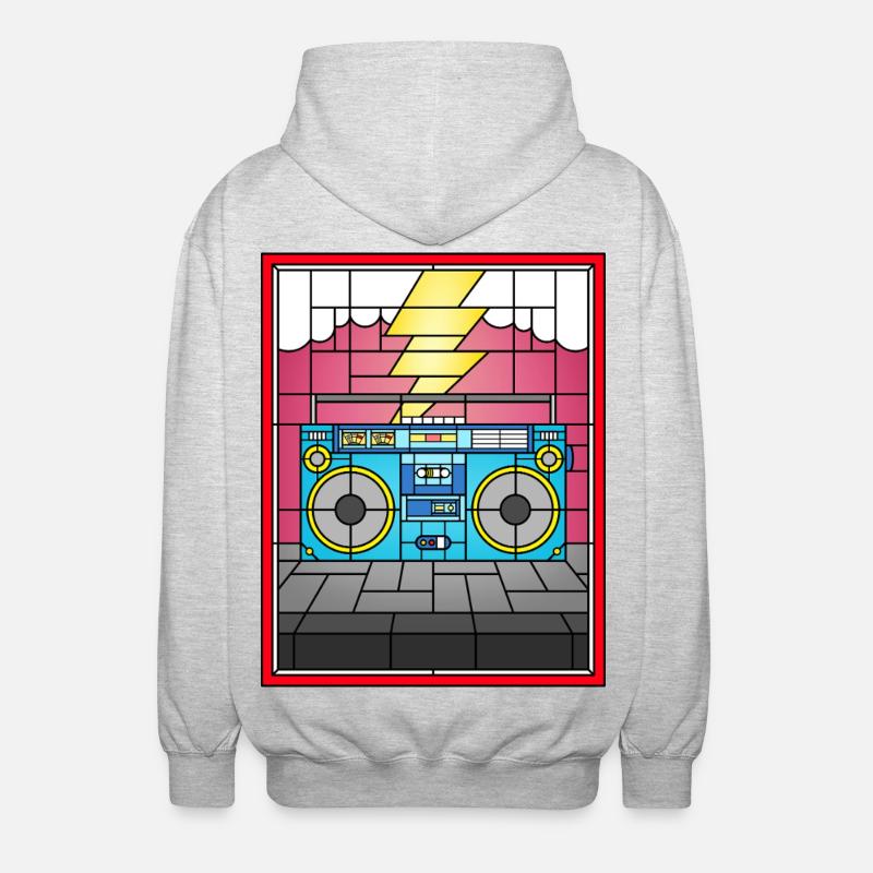 Illustration de Boombox en vitrail - Veste à capuche unisexe - gris clair chiné