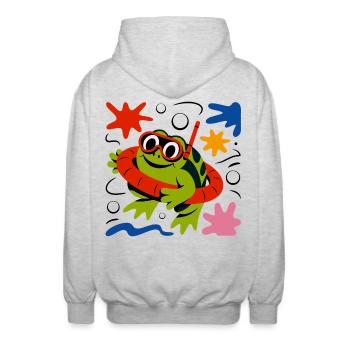 Frog with diving goggles - Unisex Hooded Jacket - light heather grey - Back - AI Model Male 185 light (185cm)