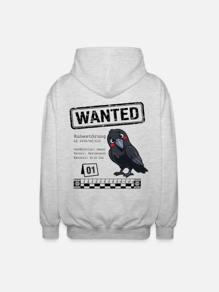 Wanted - Ruhestörung Amsel  - Unisex Kapuzenjacke - Hellgrau meliert