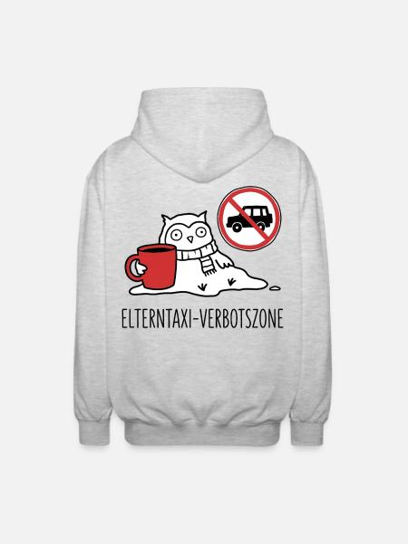Elterntaxi Verbotszone Lustig Eule Spruch - Unisex Kapuzenjacke - Hellgrau meliert