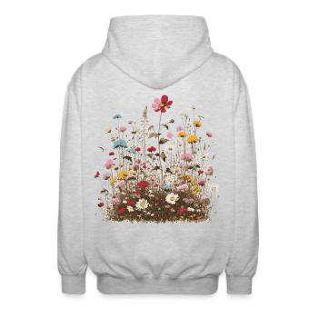 duftende bunte Blumenwiese Frühling Blüten Kräuter - Unisex Kapuzenjacke - Hellgrau meliert - Hinten - AI Model Male 185 light (185cm)