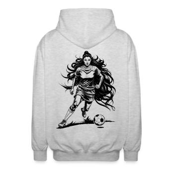 Fußball Shirt: Fußballerin auf dem Fußballfeld - Unisex Kapuzenjacke - Hellgrau meliert - Hinten - AI Model Male 185 light (185cm)
