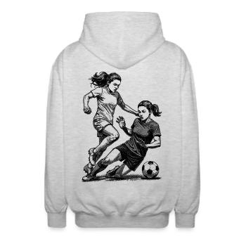 Duel sur le terrain ! Maillot pour footballeuses. - Veste à capuche unisexe - gris clair chiné - Dos - AI Model Male 185 light (185cm)