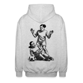 Foul in football! Women's football with physical effort - Unisex Hooded Jacket - light heather grey - Back - AI Model Male 185 light (185cm)