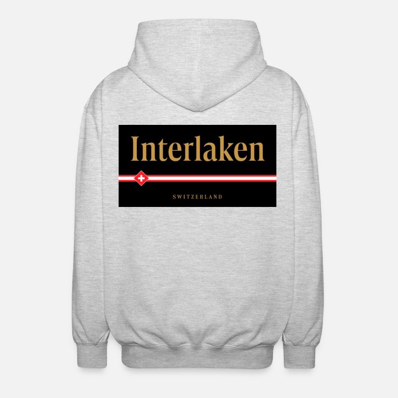Interlaken Schweizer Goldschrift Design - Unisex Kapuzenjacke - Hellgrau meliert