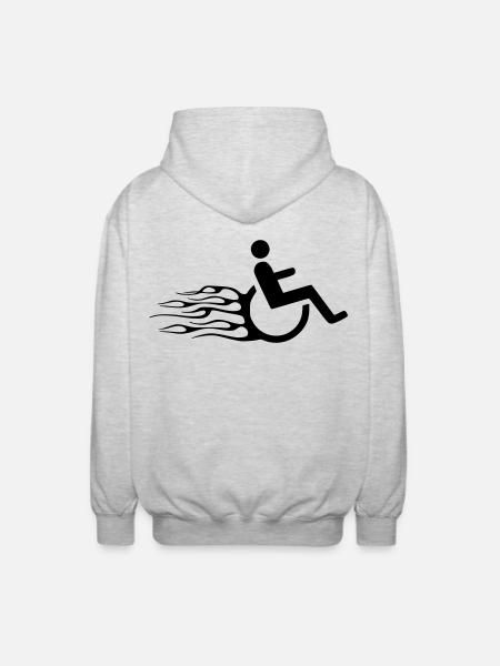 Rollstuhlsymbol mit Flammen * - Unisex Kapuzenjacke - Hellgrau meliert