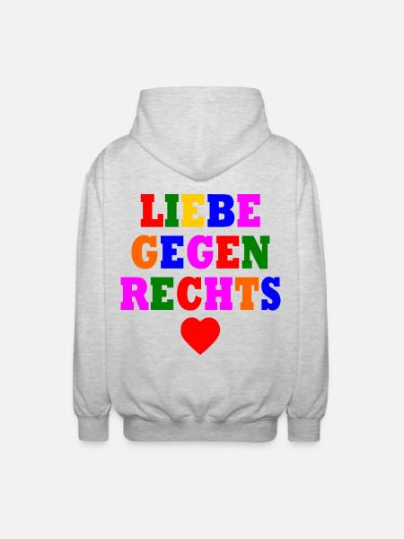 Liebe gegen rechts - Unisex Kapuzenjacke - Hellgrau meliert