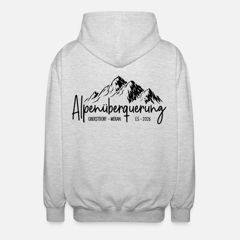 Alpenüberquerung E5 2026 / Oberstdorf - Meran - Unisex Kapuzenjacke - Hellgrau meliert