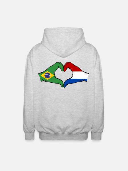 Brazilië Holland Vlag Hand Hart Vorm - Uniseks zip hoodie - lichtgrijs gemêleerd