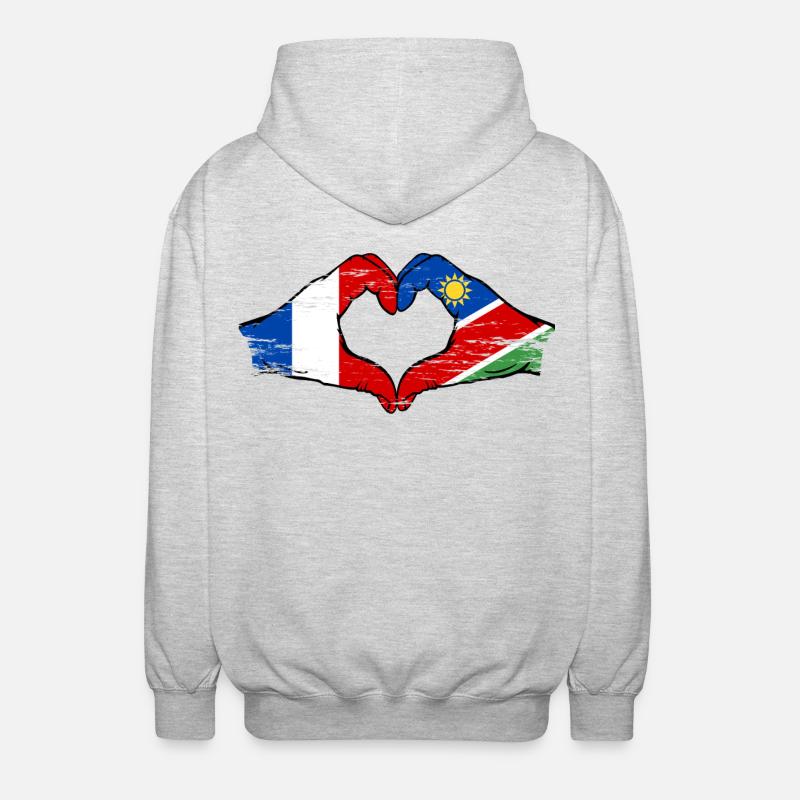 Frankreich Namibia Flagge Herz used - Unisex Kapuzenjacke - Hellgrau meliert