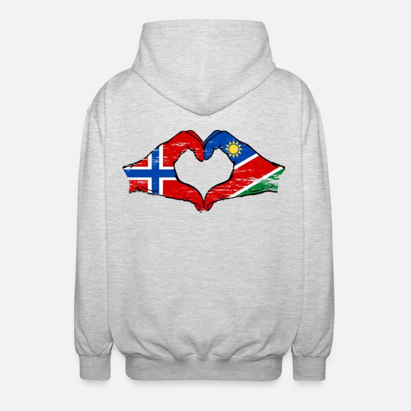 Norwegen Namibia Flagge Herz - Unisex Kapuzenjacke - Hellgrau meliert
